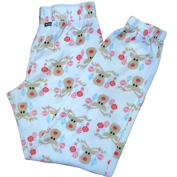 ❗$ Bundled❗ KENSIE White Reindeer Print Fleece Jogger Style Pajama Pants - Picture 3 of 5